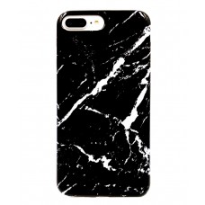 iPhone 7 Plus - TPU IMD Soft Full Case Printing Protective Cover Case - Black Marble Pattern